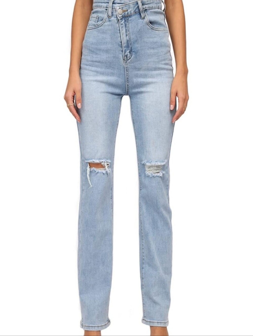 Light Blue Distressed Wide-Leg Jeans